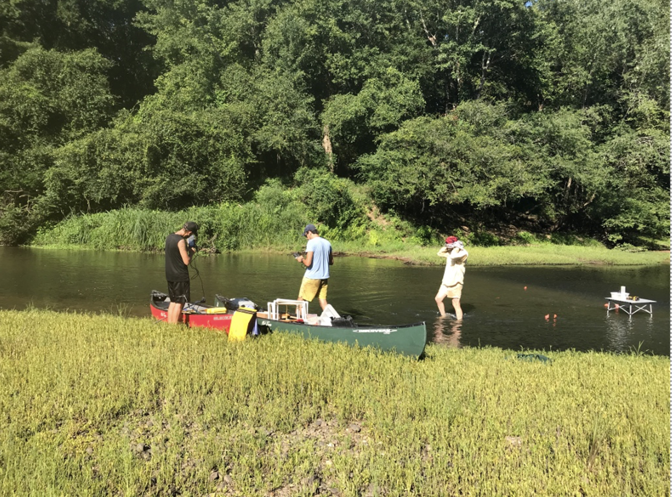 Researchers collecting data in the Kiamichi River