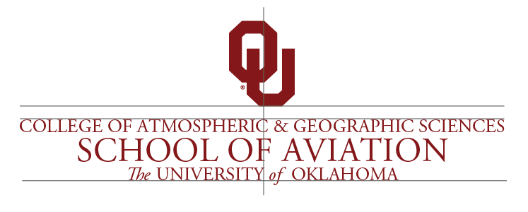 OU College of Atmospheric and Geographic Sciences, School of Aviation, The University of Oklahoma wordmark, three-line example