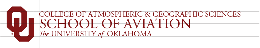 OU College of Atmospheric and Geographic Sciences, School of Aviation, The University of Oklahoma wordmark, three-line example