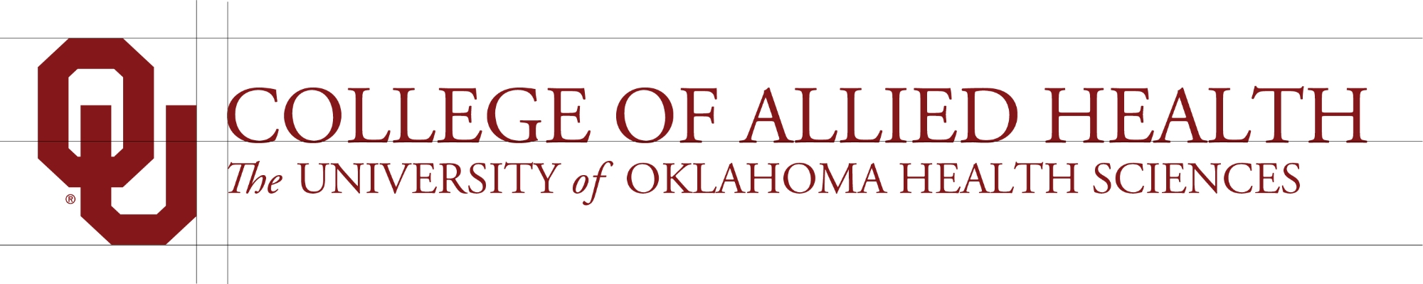 Interlocking OU, College of Allied Health, The University of Oklahoma Health Sciences wordmark, two-line example.