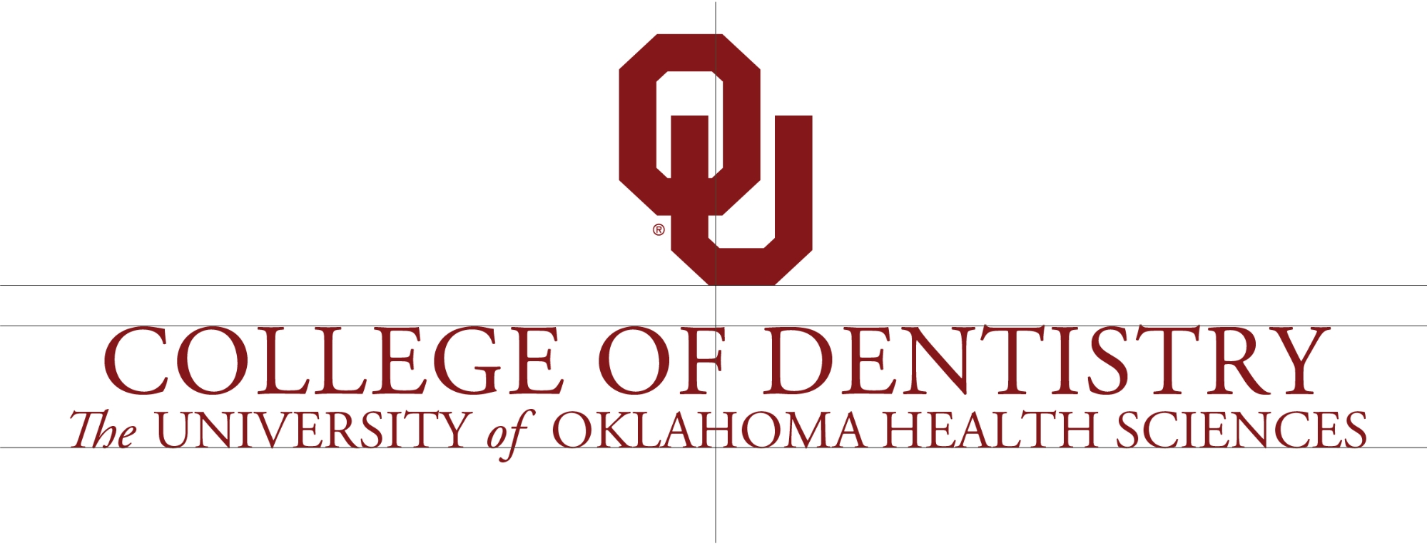 Interlocking OU, College of Dentistry, The University of Oklahoma Health Sciences wordmark, two-line example.