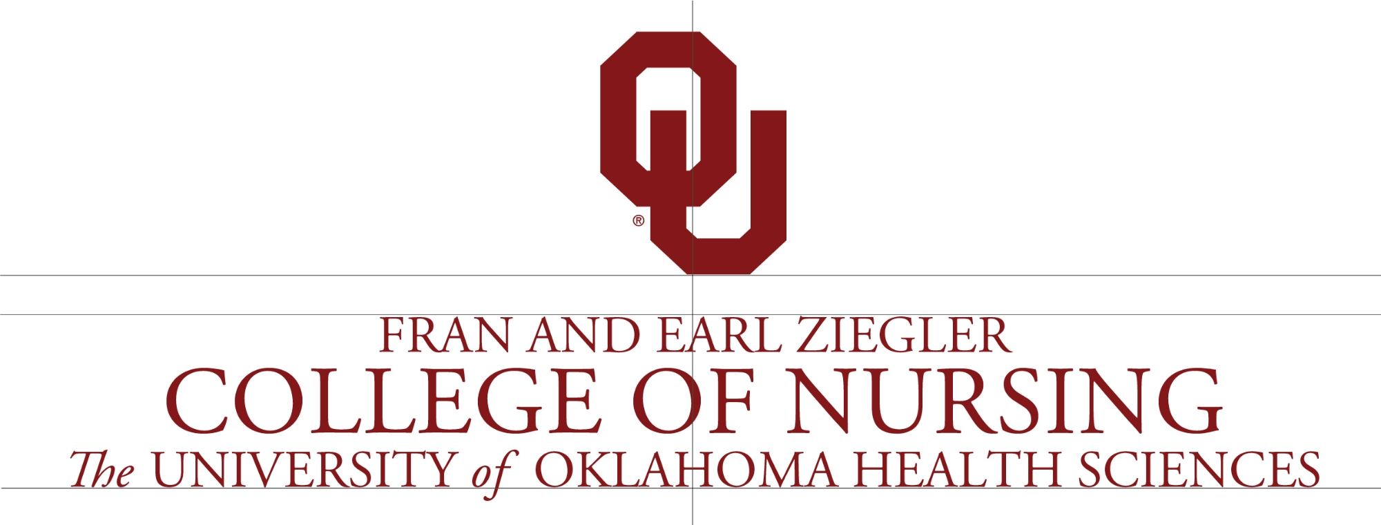 Interlocking OU, Fran and Earl Ziegler College of Nursing, The University of Oklahoma Health Sciences wordmark, three-line example.