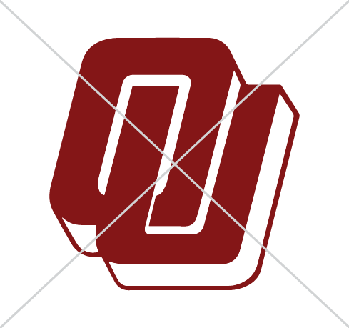 An example of a vintage version of the interlocking OU wordmark, with an "X" drawn over it. Never use any unapproved vintage identity.