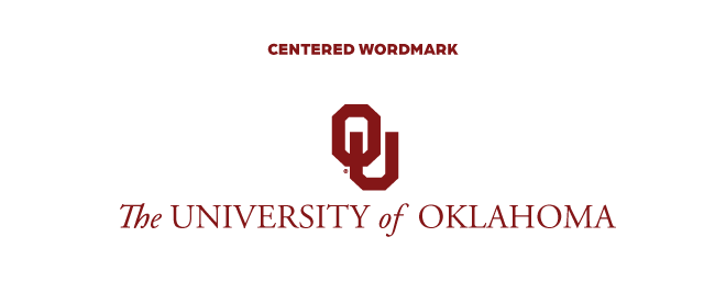 Centered Wordmark: interlocking OU, The University of Oklahoma, centered