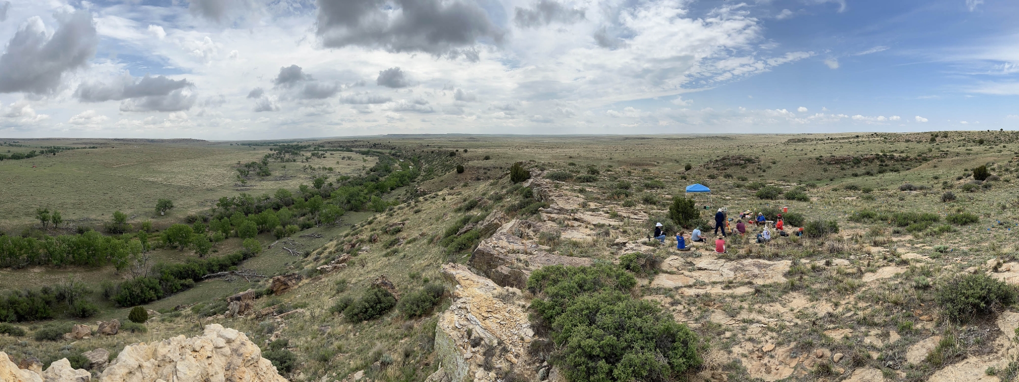 Group of students working on joint OU-OAS archaeological field school excavation.