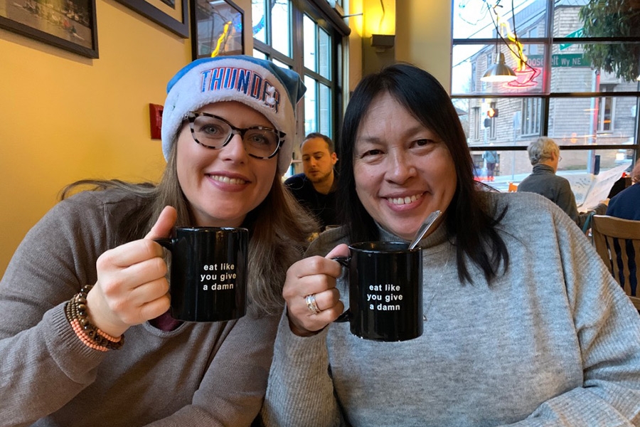 Jessica Blanchard and Christie Byars enjoy breakfast ahead of a consortium meeting in Seattle, WA. 