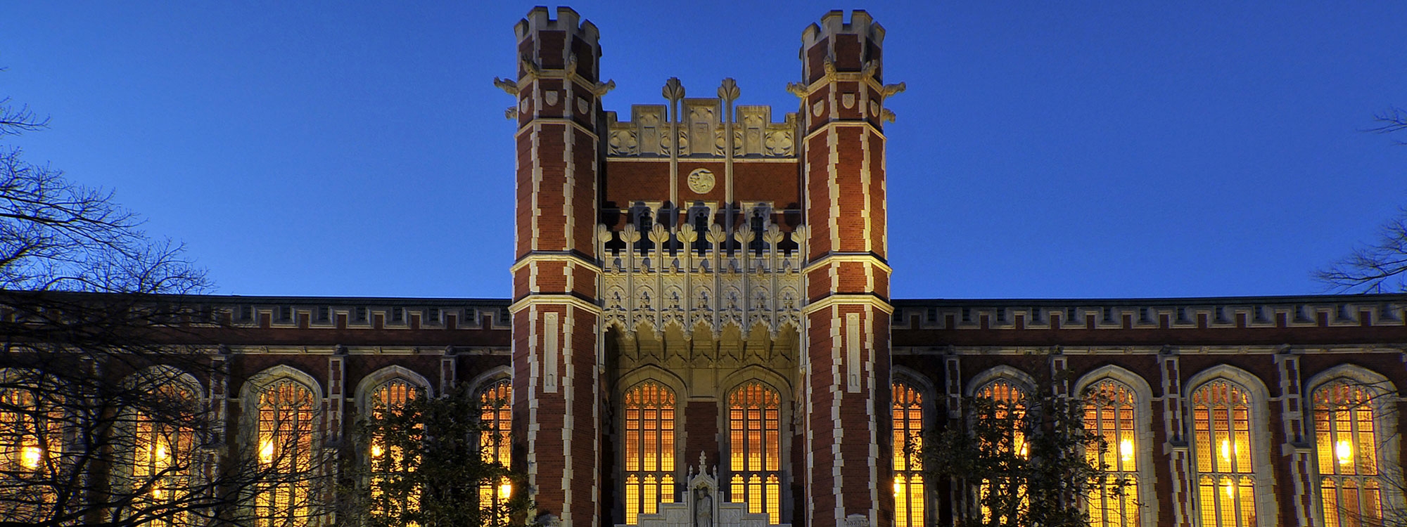 Bizzell Memorial Library at night.