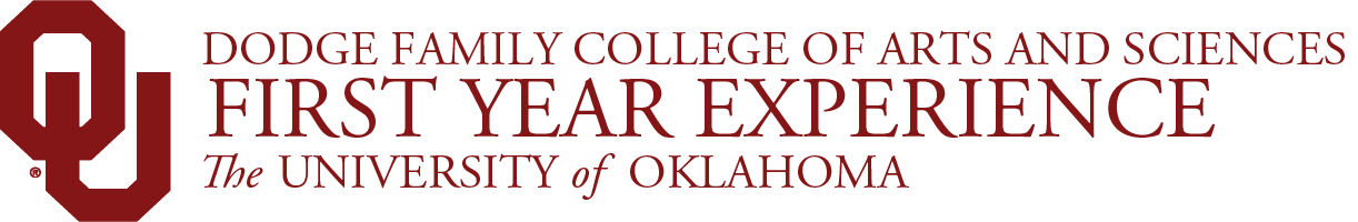 Interlocking OU, Dodge Family College of Arts and Sciences, First Year Experience, The University of Oklahoma website wordmark.