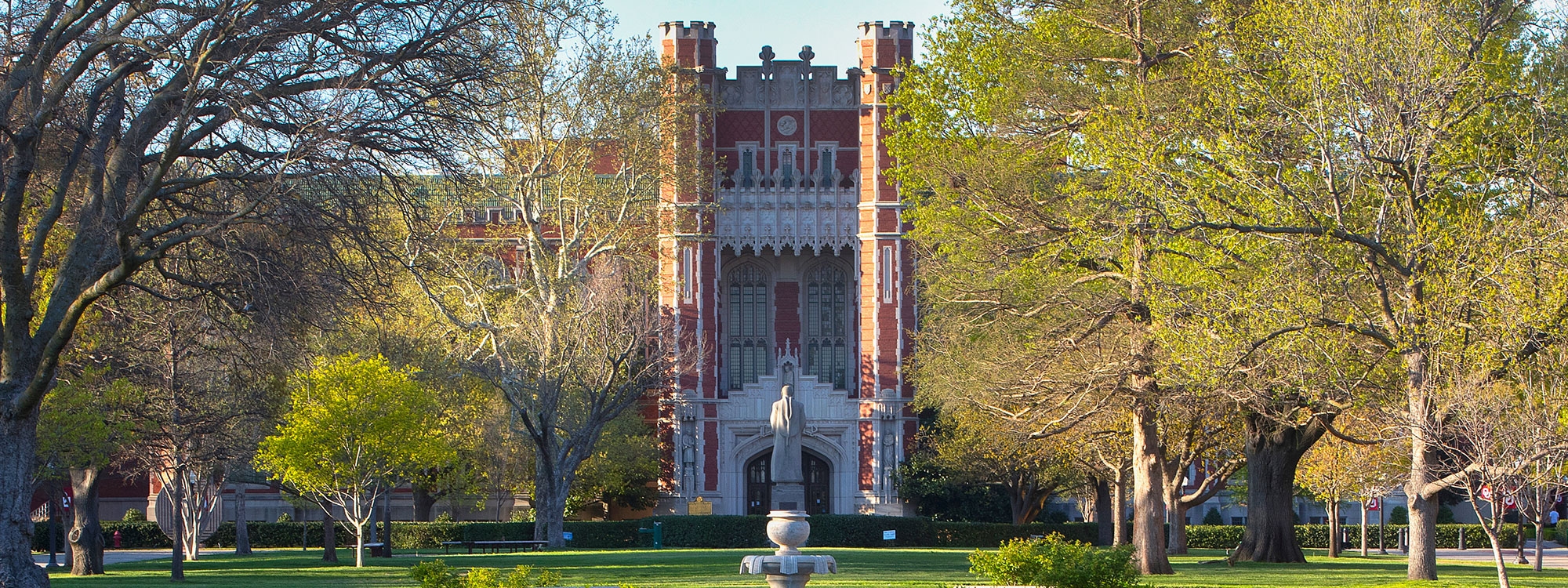 Evans Hall, surrounded by greenery.