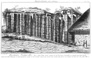 An image of the Encyclopédie plate (1768) showing the columnar basalt at the town of La Tour d'Auvergne.