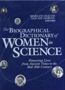 Book cover of The Biographical Dictionary of Women in Science, Pioneering Lives from Ancient Times to the Mid 20th Century, edited by Marilyn Ogilvie and Joy Harvey. Cover includes small pictures of women in science on a blue background.