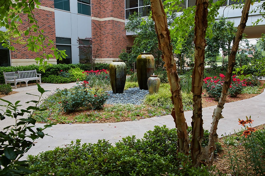 Courtyard and garden at Stephenson Research Center.