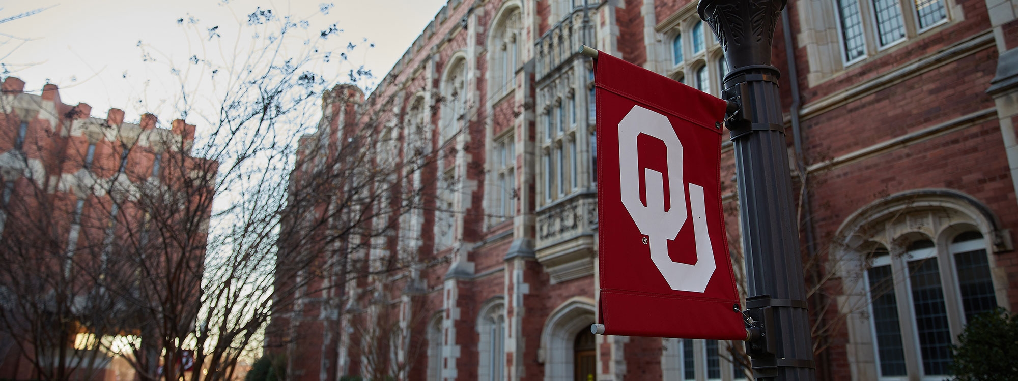 OU banner near Evans Hall.