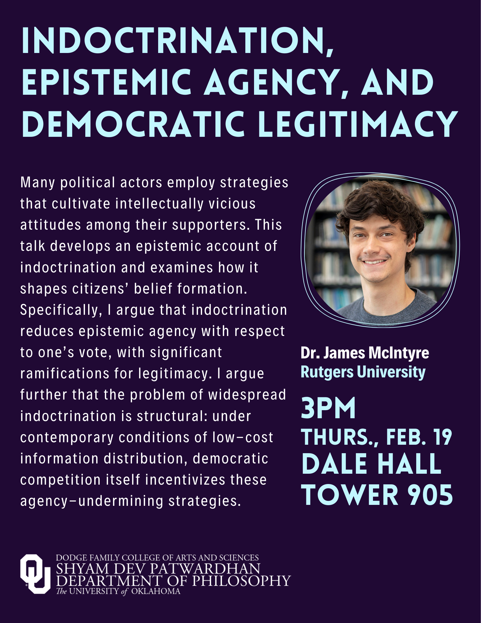 Poster for "Indoctrination, Epistemic Agency, and Democratic Legitimacy".