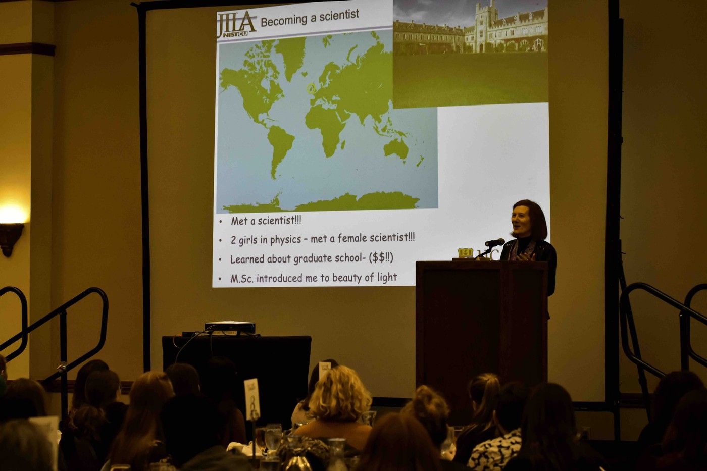 Someone gives a presentation at the CUWiP conference.