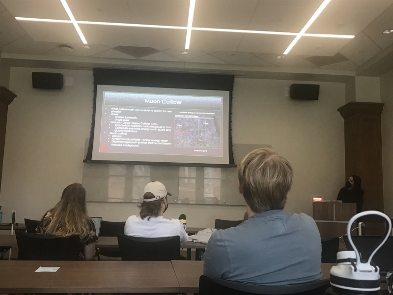 Bianca Azartash-Namin gives their capstone research presentation.