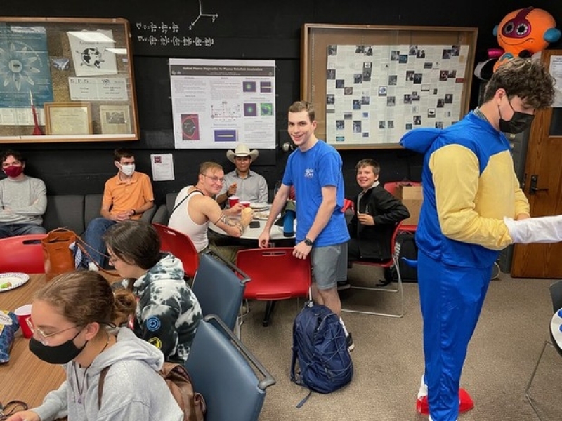 Students in SPS celebrate Halloween in the physics lounge.