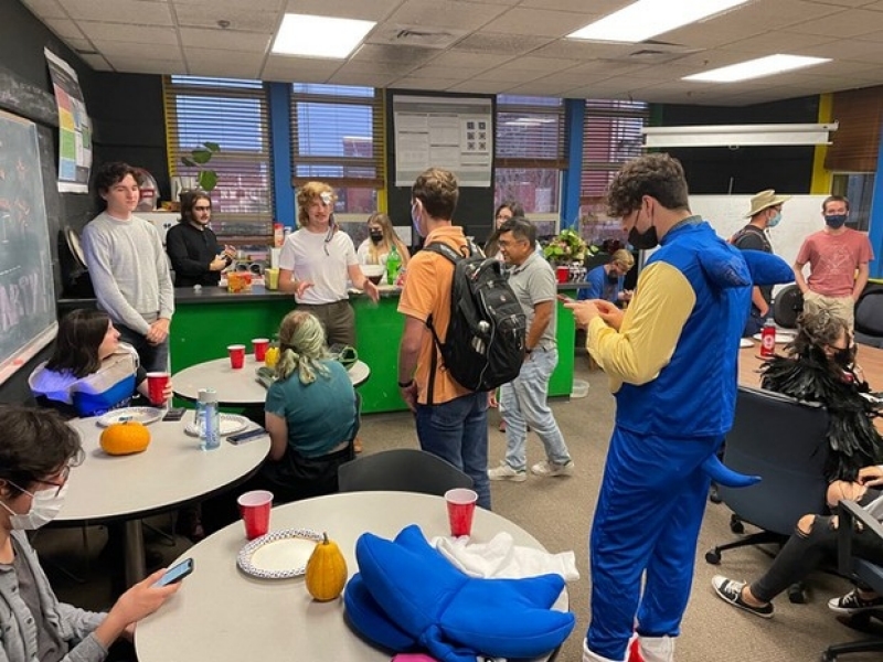 Students in SPS celebrate Halloween in the physics lounge.