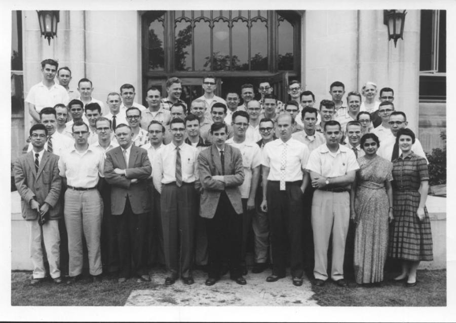 1957-1958 group photo in black and white.