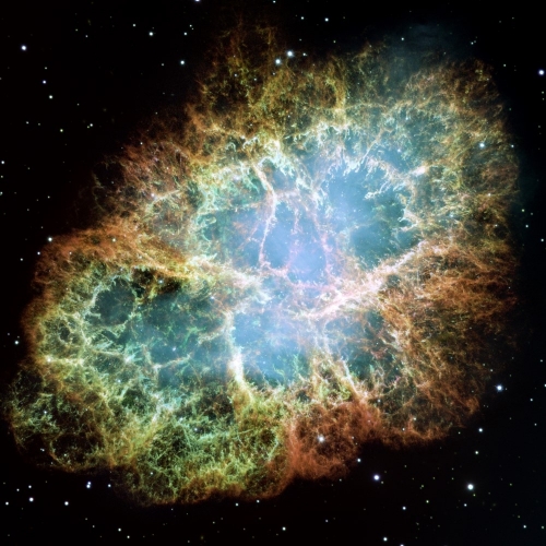 An image of the supernova 1054 remnant (Crab Nebula).