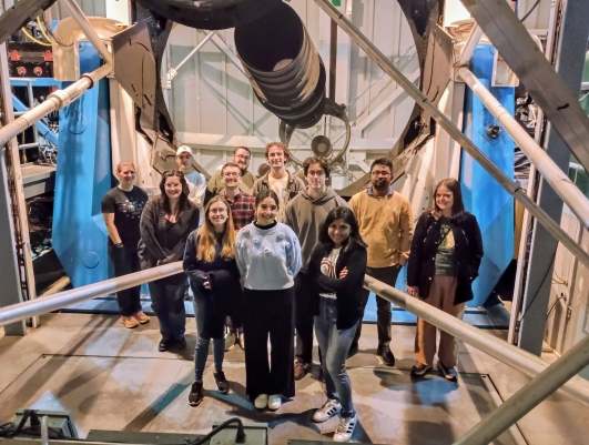 OU undergraduate and graduate students at the Apache Point Observatory 3.5m Telescope on the annual Advanced Observatory Methods class trip.