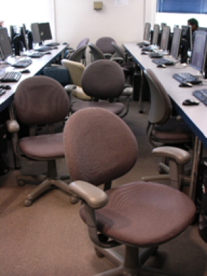 A computer lab with chairs