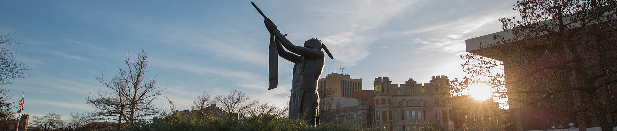 OU campus statue of Native American indian.