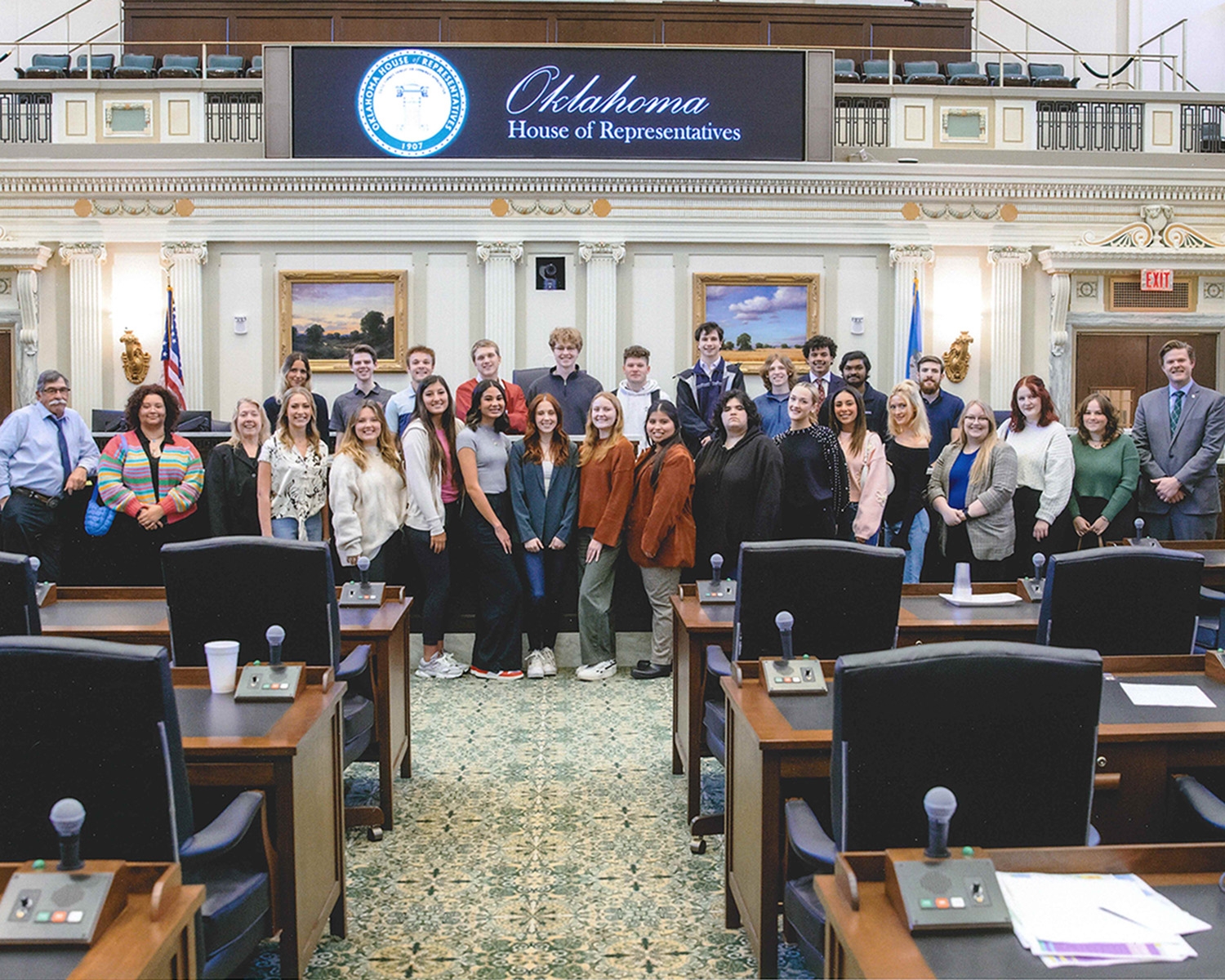 A group of undergraduate students at the Oklahoma House of Representatives.