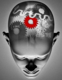 graphic of a human head with gears representing thinking