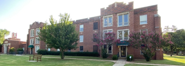 Robertson Hall with blooming crepe myrtles