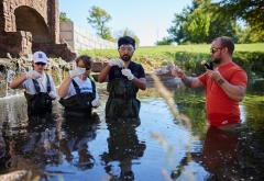 a stream running underneath a bridge