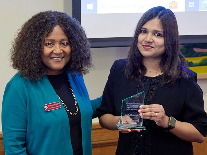 Nazmin Sultana with OU Libraries Dean Stephens.