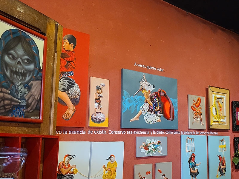 Exhibition space in Chichicastenango, Coffeeshop Cofrades & art space.