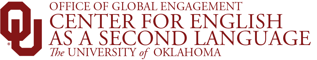 Interlocking OU, Office of Global Engagement, Center for English as a Second Language, The University of Oklahoma,  website wordmark.