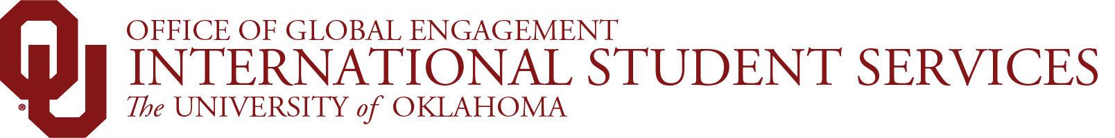 Interlocking OU, Office of Global Engagement, International Student Services, The University of Oklahoma website wordmark.
