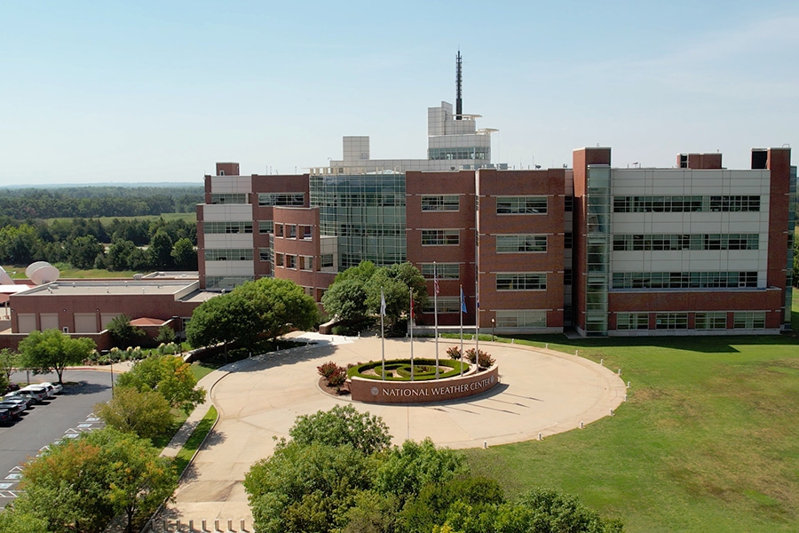 Aerial view of the National Weather Center.