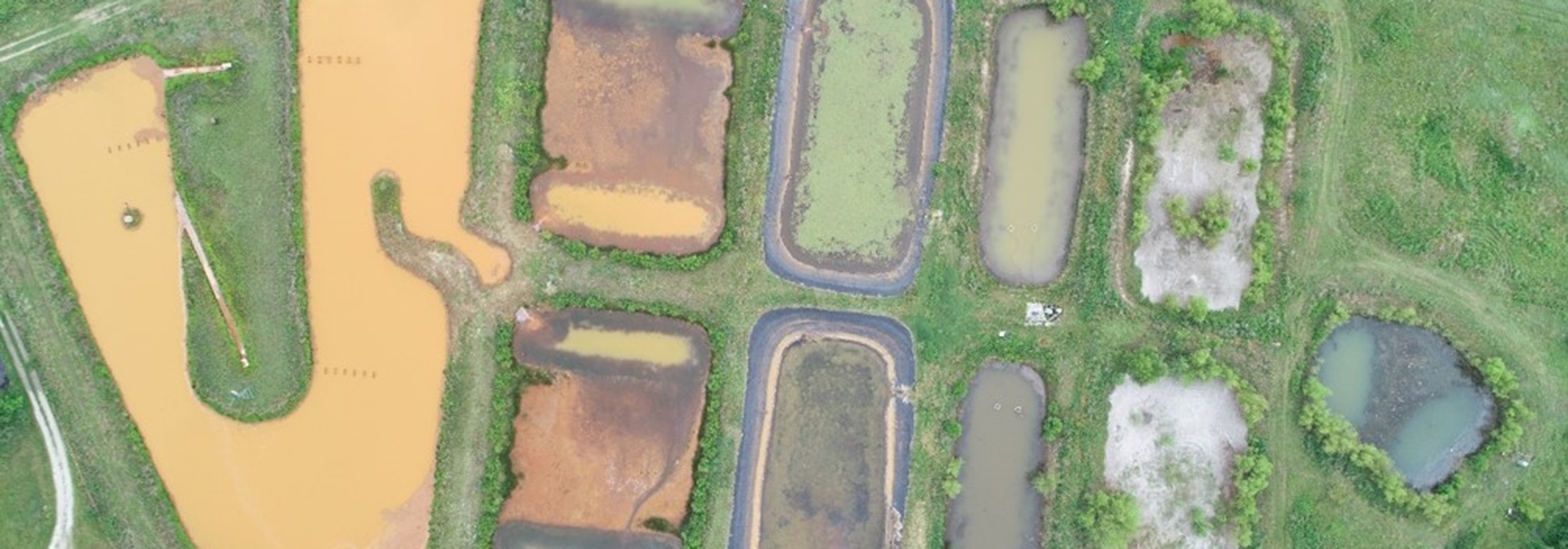 Aerial view of groundwater ponds and pathways on Mayer Ranch.
