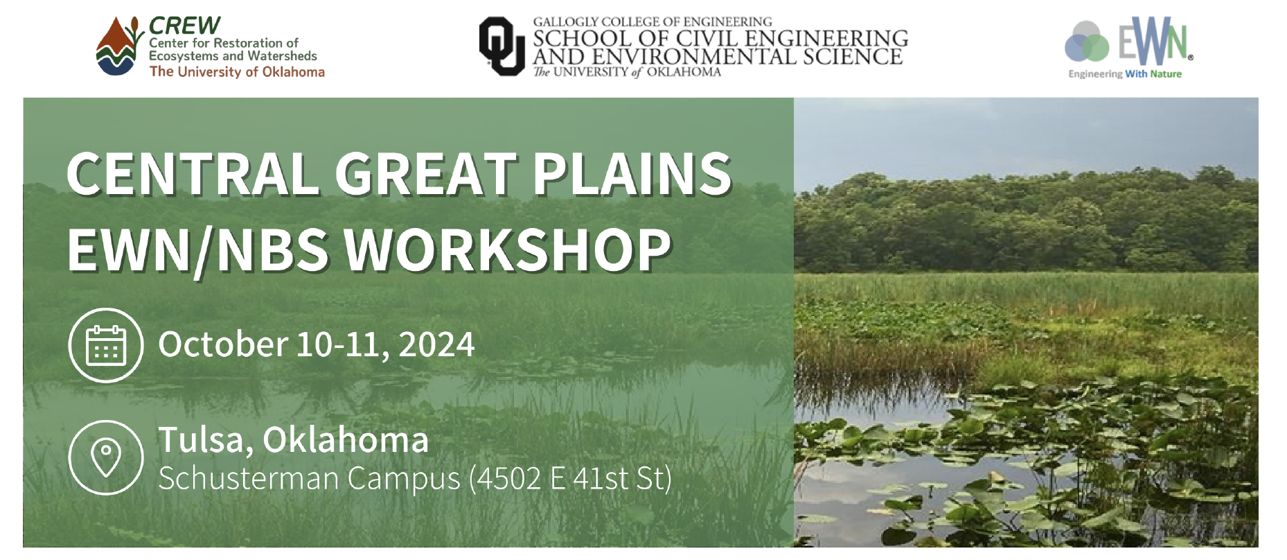 Image and text about the Central Great Plains EWN/NBS Workshop October 10-11, 2024 at the Schusterman Campus in Tulsa, OK