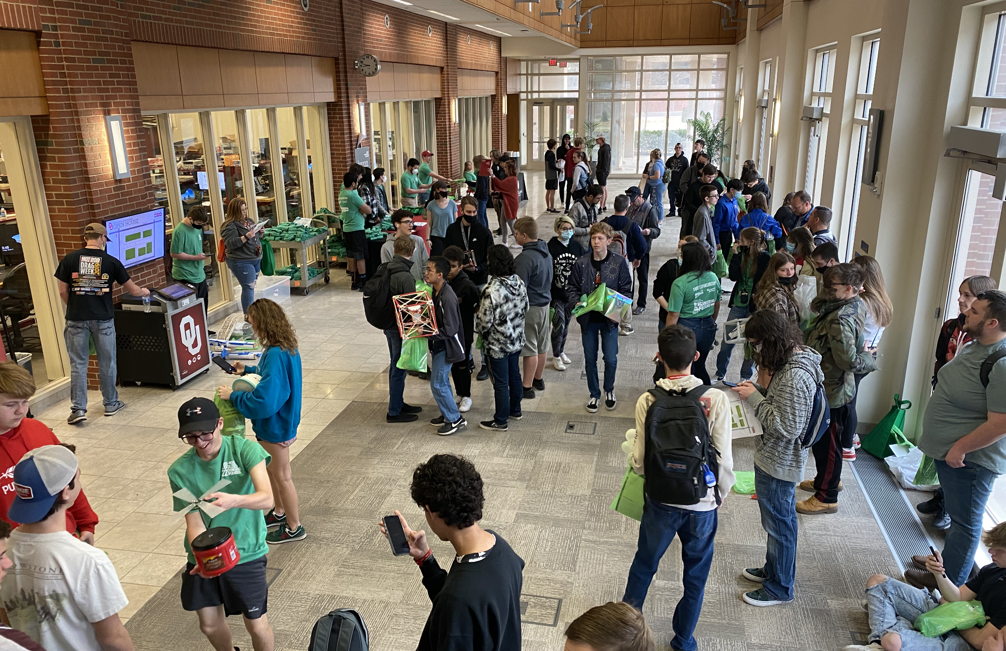 Students gathering in Devon Energy Hall for Engineering Open House