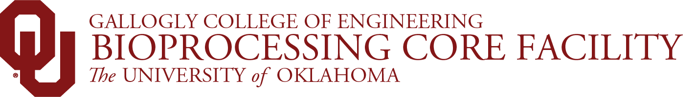 Interlocking OU, Gallogly College of Engineering, Bioprocessing Core Facility, The University of Oklahoma website wordmark.