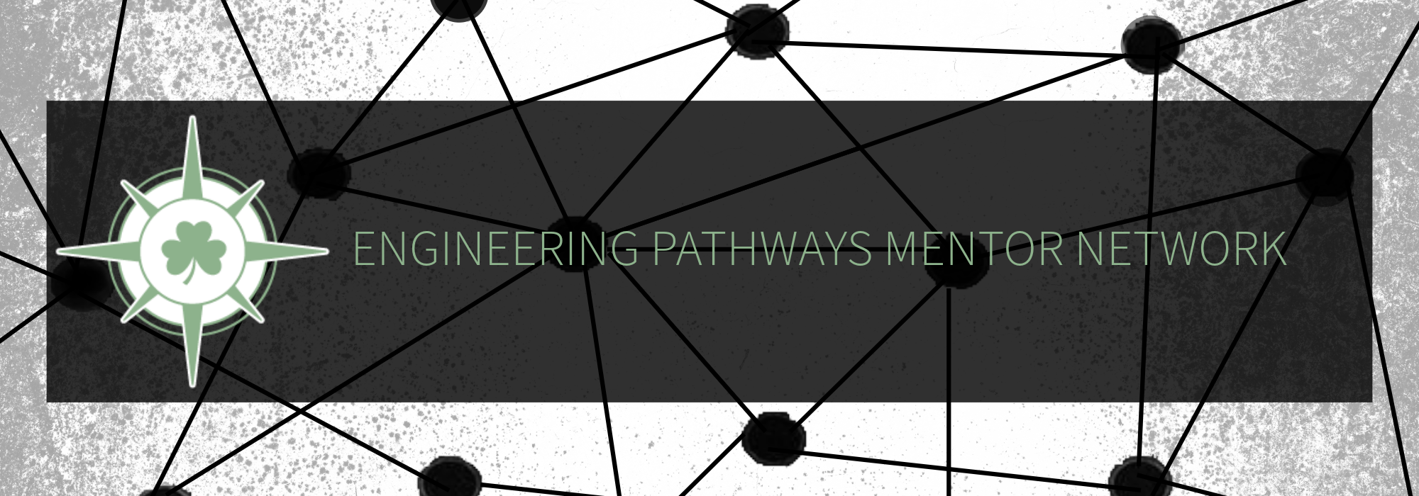 Green text reading "Engineering Pathways Mentor Network" on a background of black circles connected by a web of lines