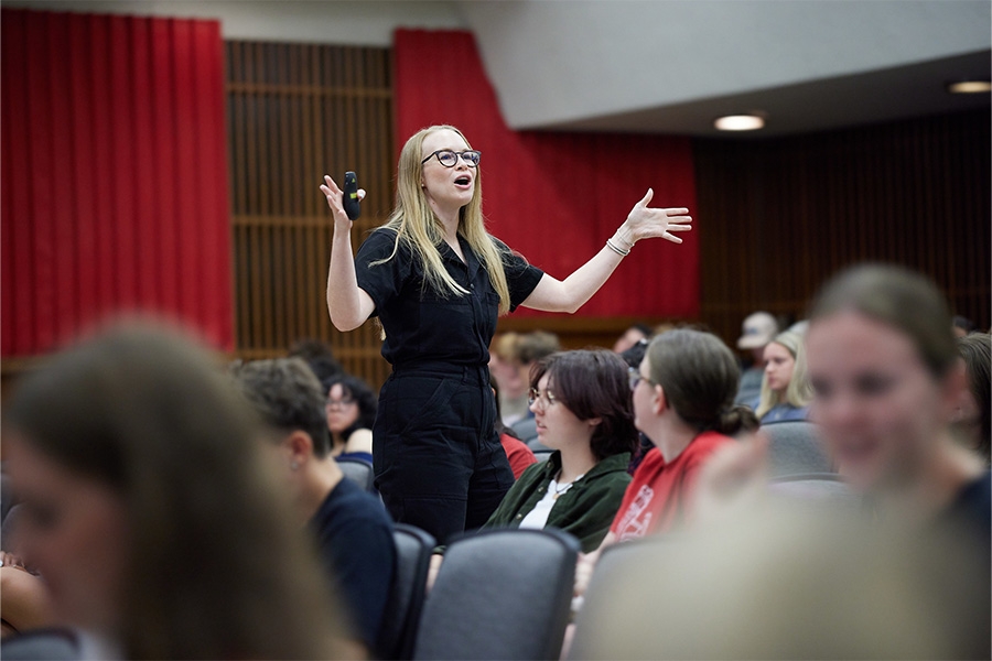 Professor speaking to a class.