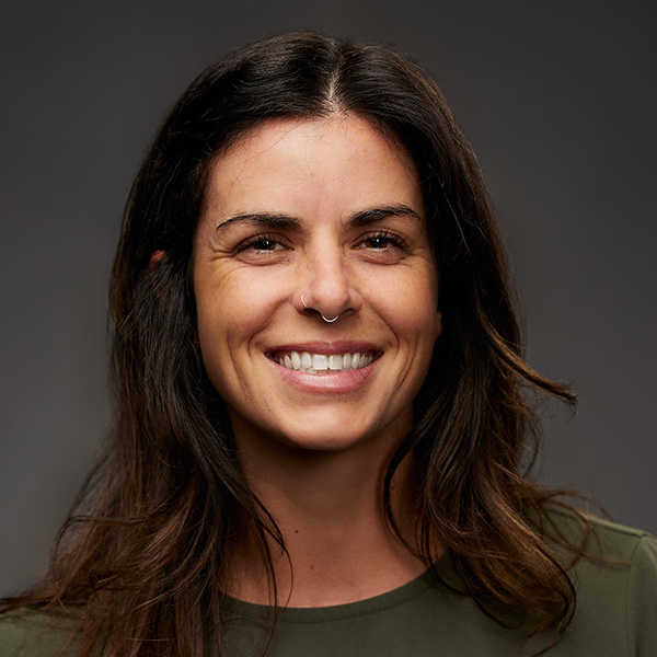 Jenny Sperling in a white and black polka dot top