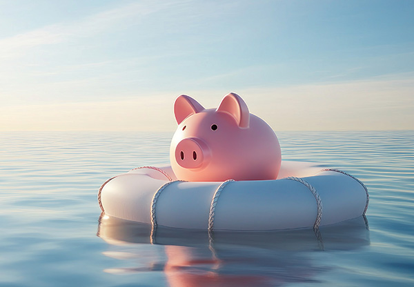 Picture piggy bank in life preserver