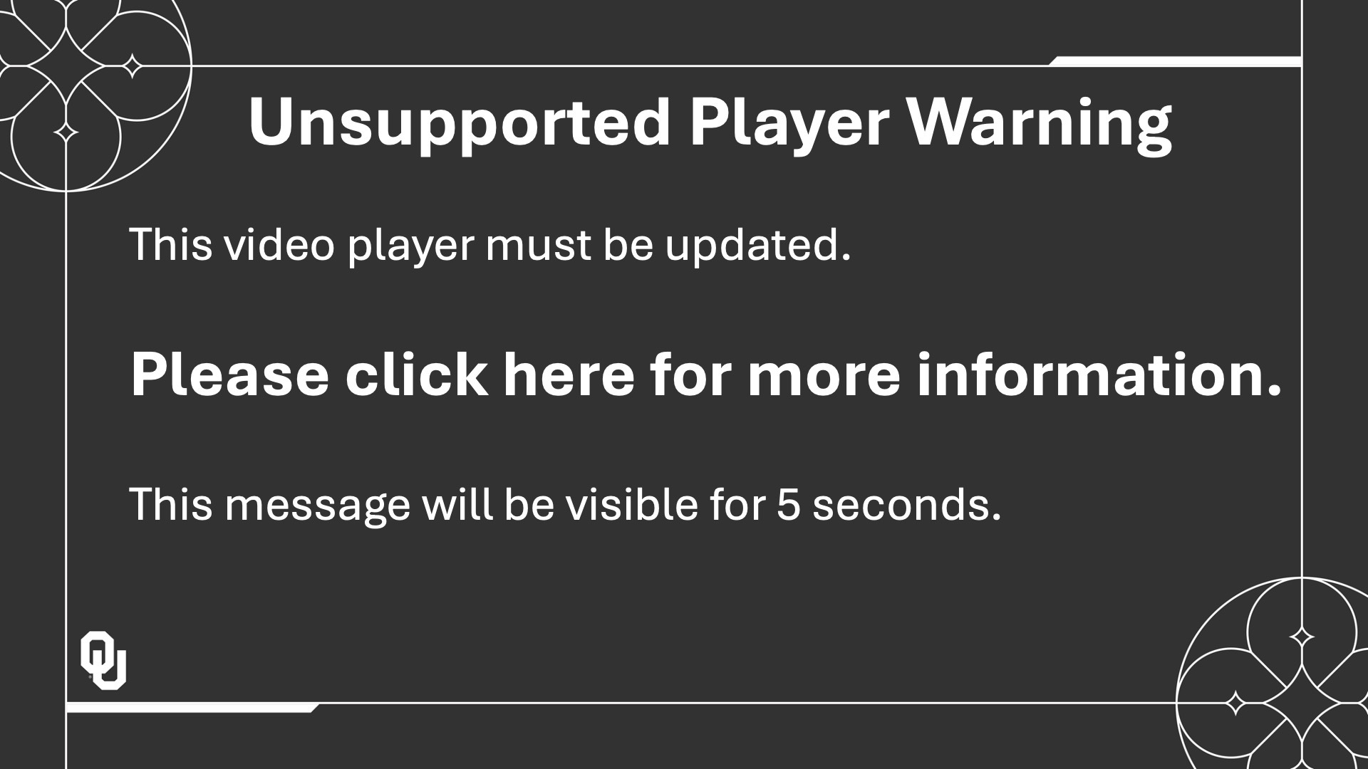 Kaltura warning message alerting user that they must update their player version.