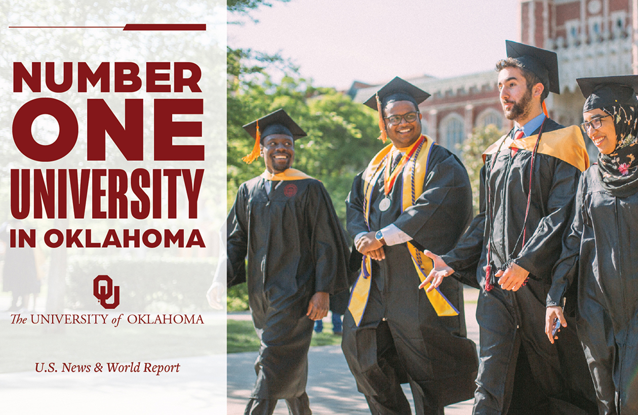 Number ONE University in Oklahoma graphic with students in caps and gowns