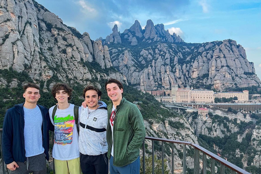 Students in front of mountain