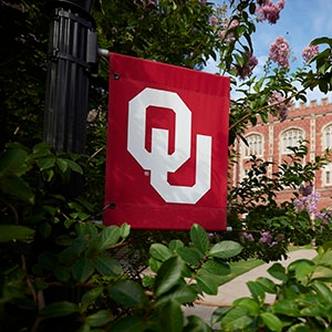 An OU flag on a light pole.