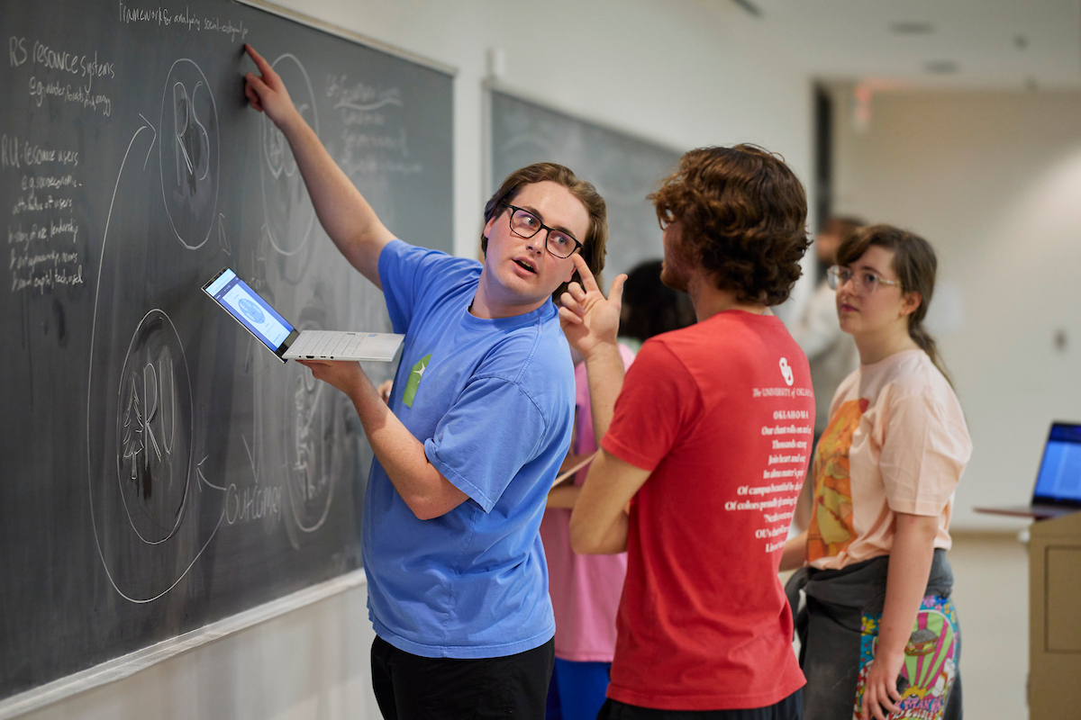 Students sitting in a classroom.
