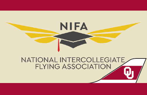 The graphic has a top and bottom crimson border with an OU tailplane on the bottom right. The NIFA Golden wings logo in the middle on top of the color cream.